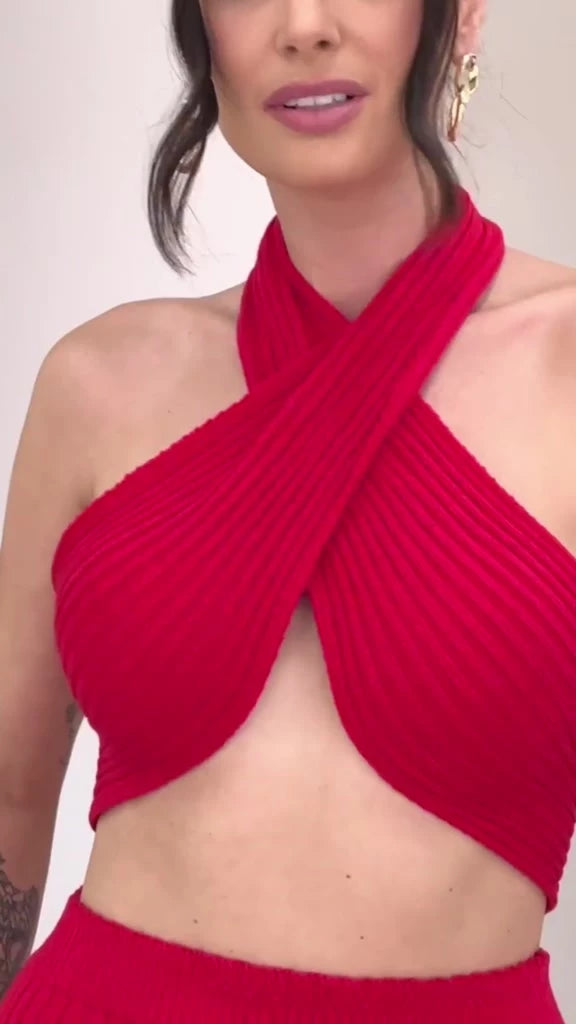 Conjunto Feminino Tricot Premium Modal Top + Saia Verão Tendência