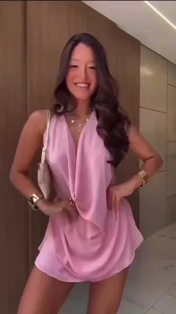 Conjunto Feminino Verão Short Saia Com Blusa Frente Única Decotada Casual Elegante