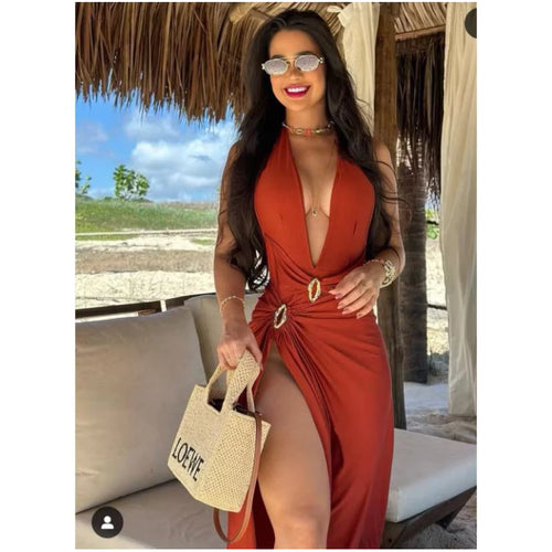 Conjunto  de 2 Peças , Bory Maiô ,Peças com detalhe de fivela Saia Longa com Fenda Alta,Conjunto de 2 Peças para e Verão