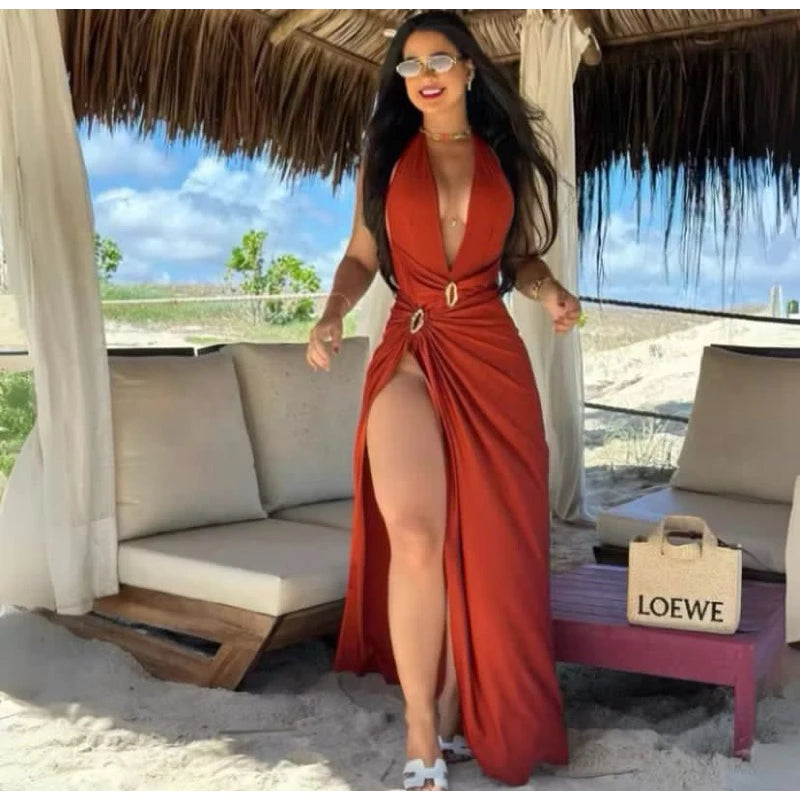 Conjunto  de 2 Peças , Bory Maiô ,Peças com detalhe de fivela Saia Longa com Fenda Alta,Conjunto de 2 Peças para e Verão