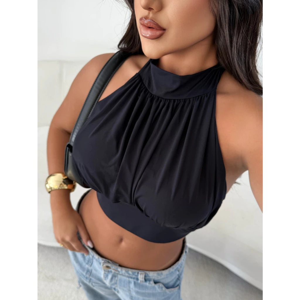 Cropped Feminino Balone Chique Com Bojo E Costas Abertas Amarrar Pescoço Com Elastico