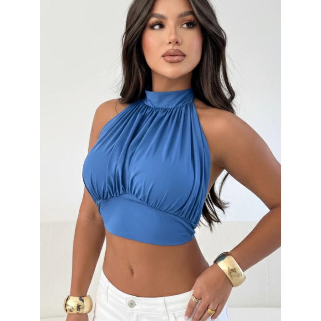 Cropped Feminino Balone Chique Com Bojo E Costas Abertas Amarrar Pescoço Com Elastico