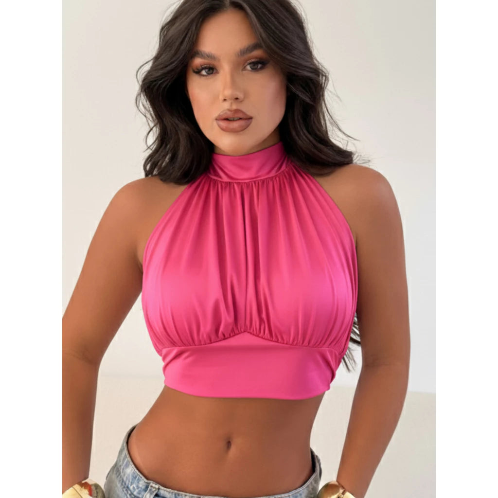 Cropped Feminino Balone Chique Com Bojo E Costas Abertas Amarrar Pescoço Com Elastico