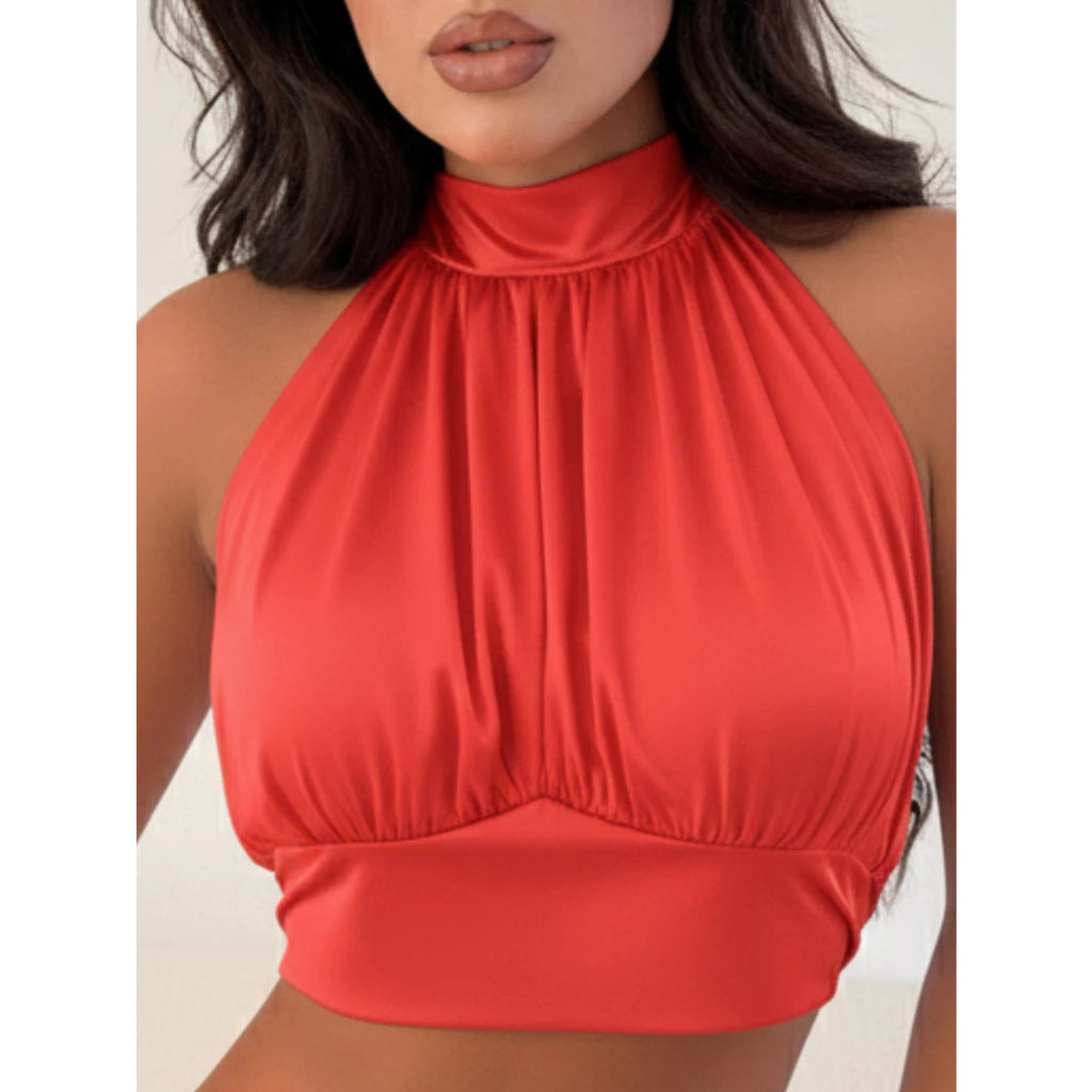 Cropped Feminino Balone Chique Com Bojo E Costas Abertas Amarrar Pescoço Com Elastico