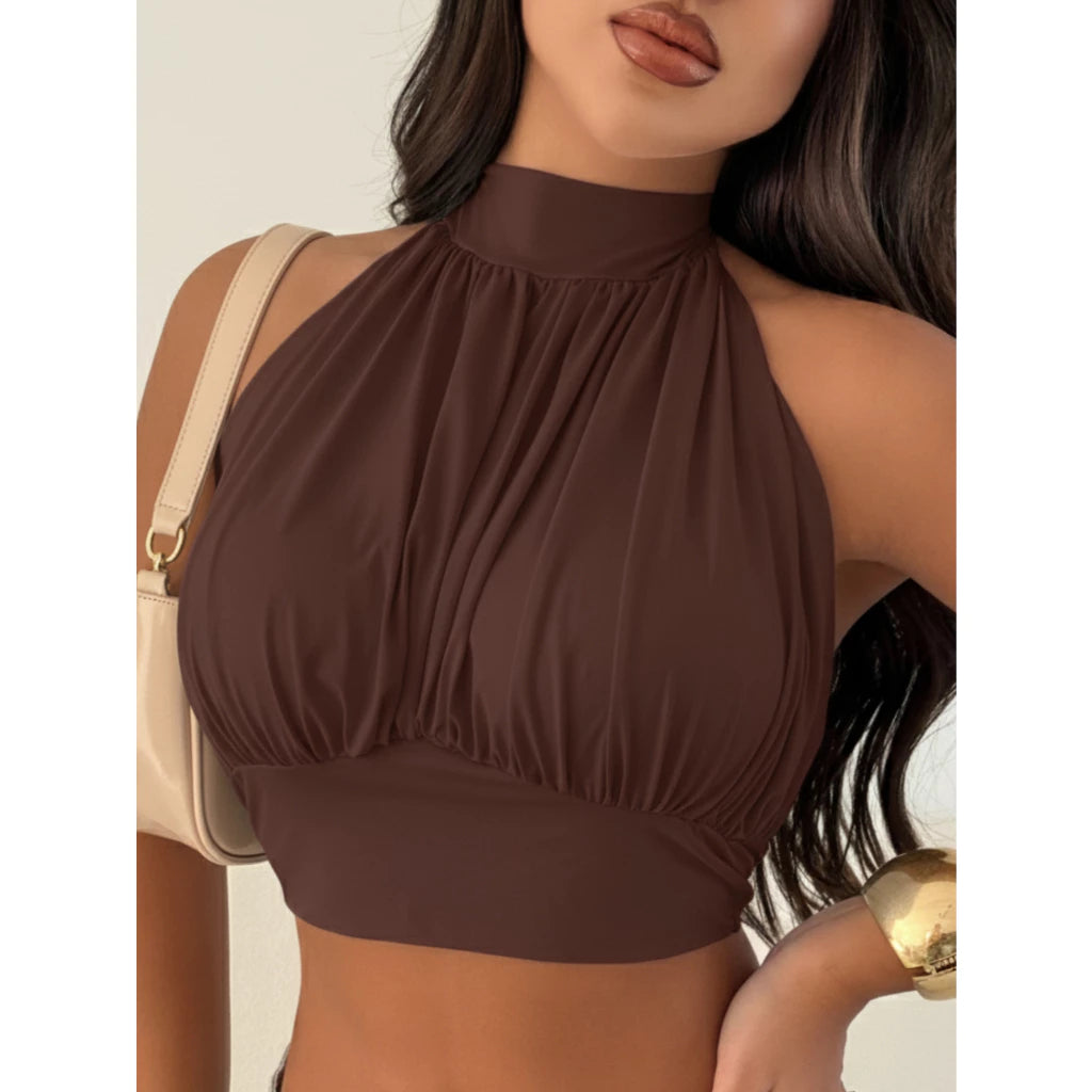 Cropped Feminino Balone Chique Com Bojo E Costas Abertas Amarrar Pescoço Com Elastico