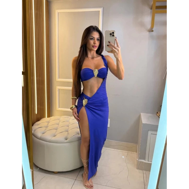 Conjunto  de 2 Peças , Bory Maiô ,Peças com detalhe de fivela Saia Longa com Fenda Alta,Conjunto de 2 Peças para e Verão