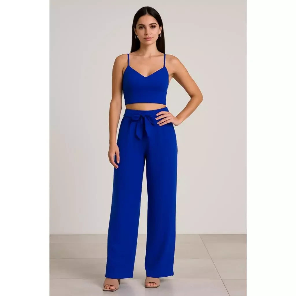 Conjunto Feminino Calça Pantalona e Cropped Com Bojo Alça Regulagem cropped e calça cores outono inverno