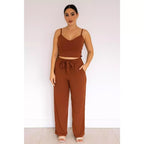 Conjunto Feminino Calça Pantalona e Cropped Com Bojo Alça Regulagem cropped e calça cores outono inverno