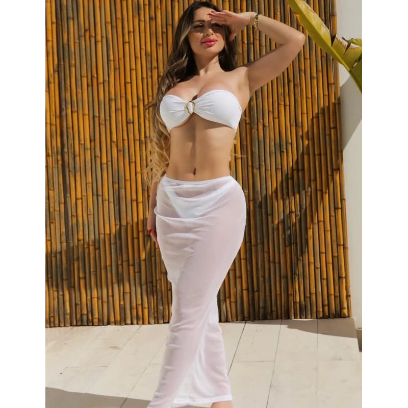 saia longa de tule com elástico na cintura moda gringa