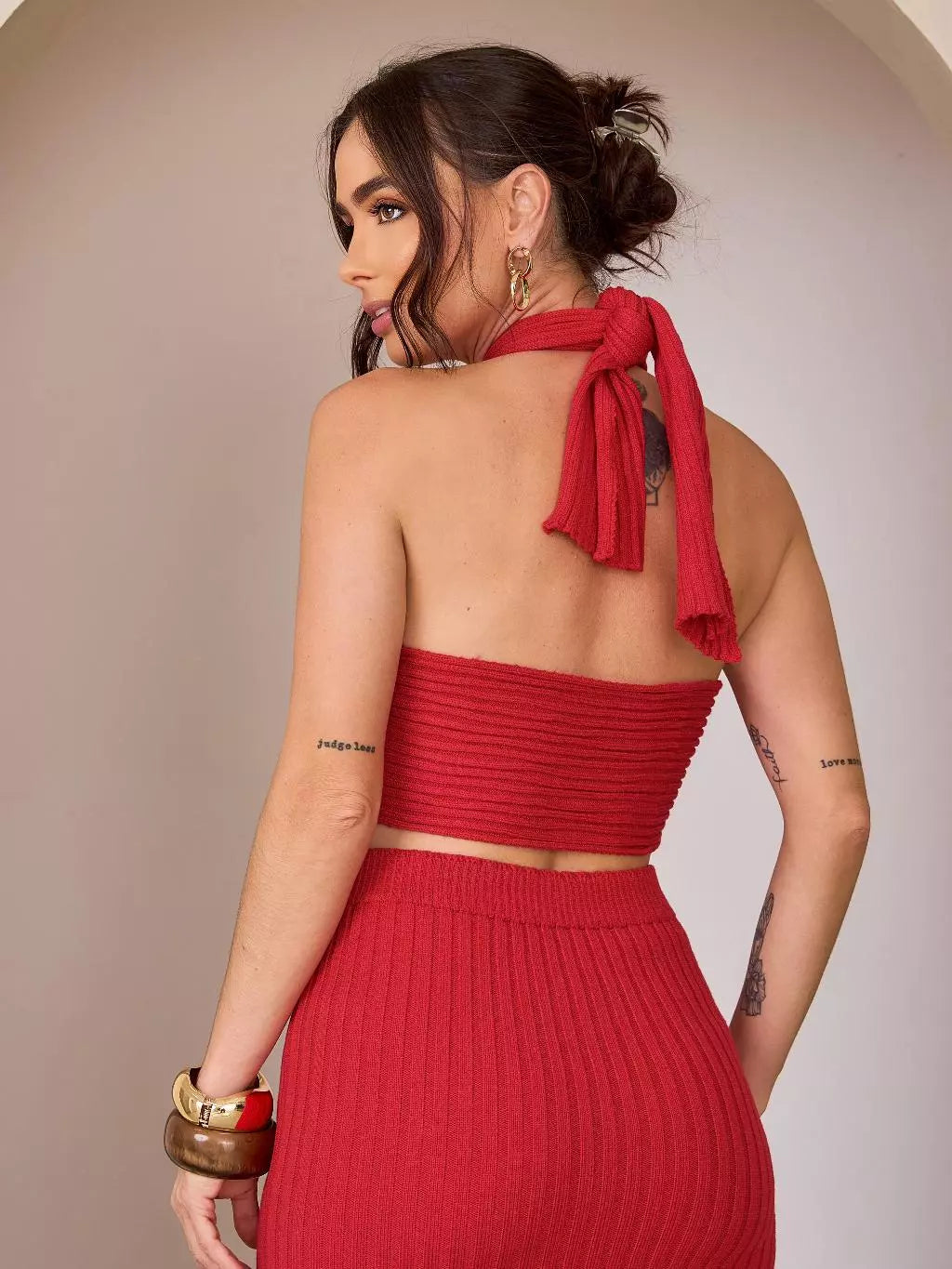 Conjunto Feminino Tricot Premium Modal Top + Saia Verão Tendência