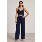 Conjunto Feminino Calça Pantalona e Cropped Com Bojo Alça Regulagem cropped e calça cores outono inverno