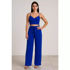 Conjunto Feminino Calça Pantalona e Cropped Com Bojo Alça Regulagem cropped e calça cores outono inverno