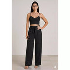 Conjunto Feminino Calça Pantalona e Cropped Com Bojo Alça Regulagem cropped e calça cores outono inverno
