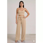 Conjunto Feminino Calça Pantalona e Cropped Com Bojo Alça Regulagem cropped e calça cores outono inverno