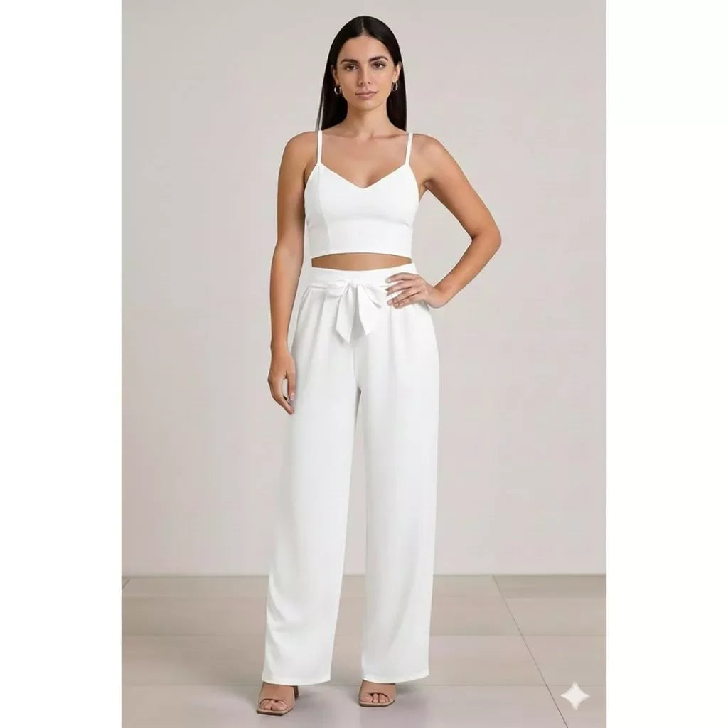 Conjunto Feminino Calça Pantalona e Cropped Com Bojo Alça Regulagem cropped e calça cores outono inverno