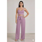 Conjunto Feminino Calça Pantalona e Cropped Com Bojo Alça Regulagem cropped e calça cores outono inverno