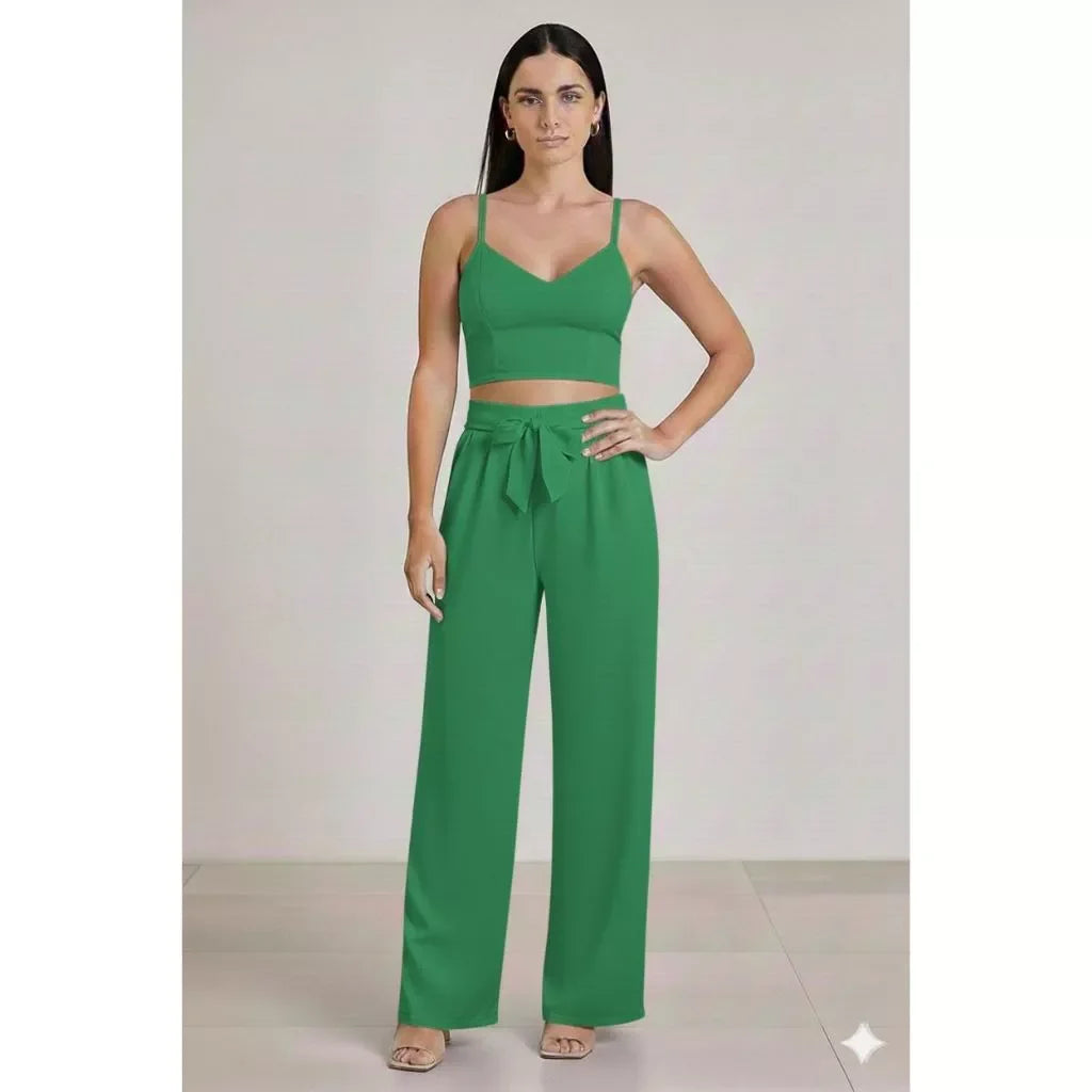 Conjunto Feminino Calça Pantalona e Cropped Com Bojo Alça Regulagem cropped e calça cores outono inverno