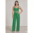 Conjunto Feminino Calça Pantalona e Cropped Com Bojo Alça Regulagem cropped e calça cores outono inverno