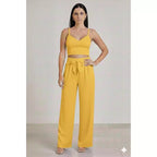 Conjunto Feminino Calça Pantalona e Cropped Com Bojo Alça Regulagem cropped e calça cores outono inverno