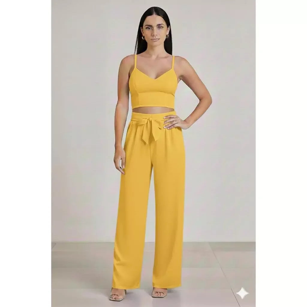 Conjunto Feminino Calça Pantalona e Cropped Com Bojo Alça Regulagem cropped e calça cores outono inverno