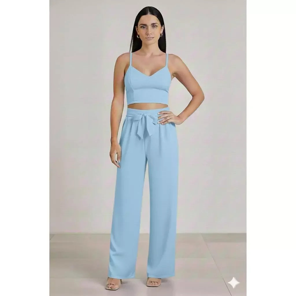 Conjunto Feminino Calça Pantalona e Cropped Com Bojo Alça Regulagem cropped e calça cores outono inverno