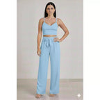 Conjunto Feminino Calça Pantalona e Cropped Com Bojo Alça Regulagem cropped e calça cores outono inverno