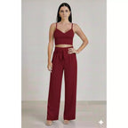 Conjunto Feminino Calça Pantalona e Cropped Com Bojo Alça Regulagem cropped e calça cores outono inverno
