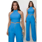 Conjunto Alfaiataria Feminino Cropped Calça Pantalona Longo Bojo