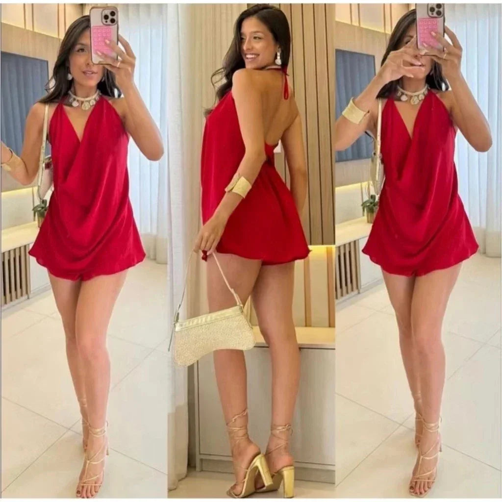 Conjunto Feminino Verão Short Saia Com Blusa Frente Única Decotada Casual Elegante