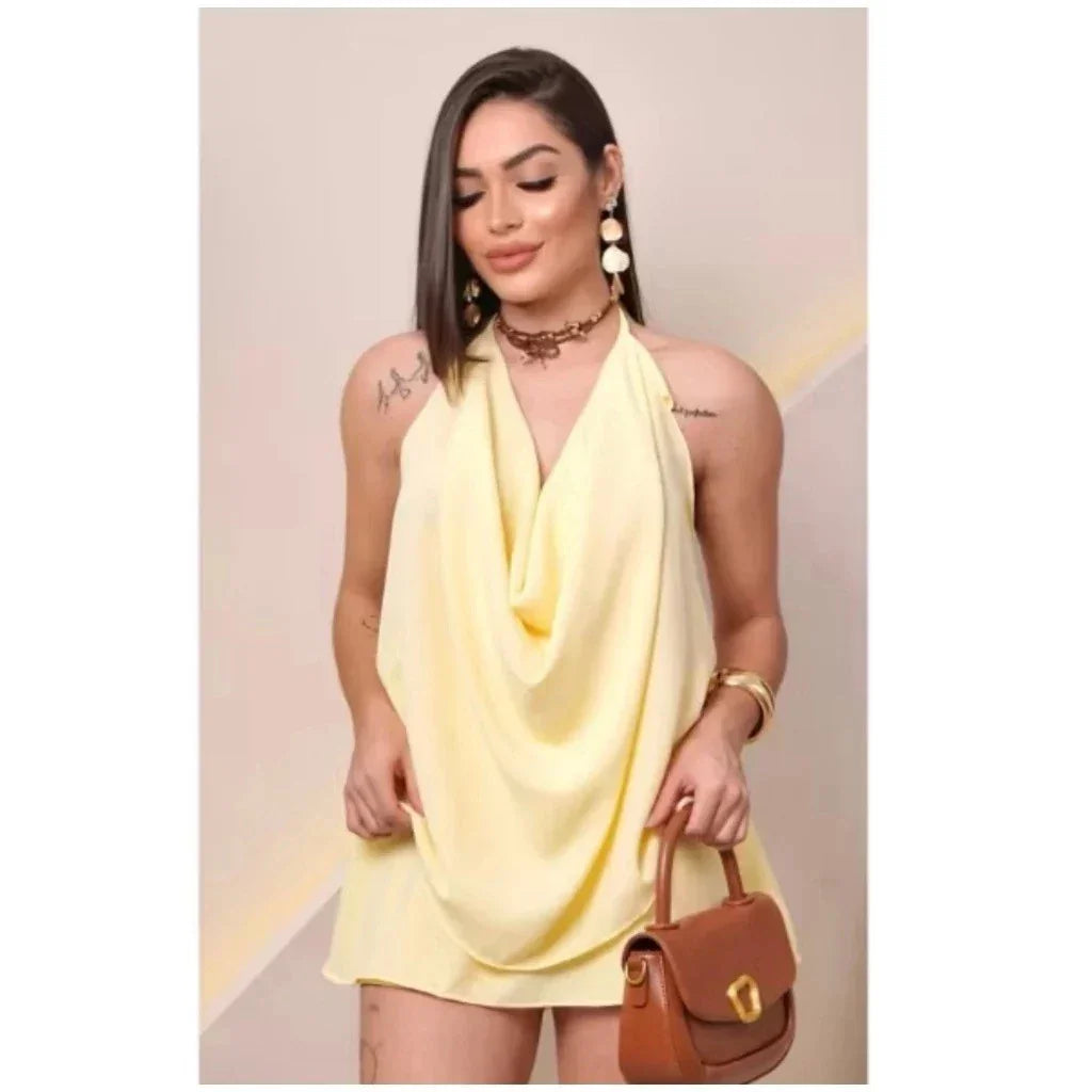 Conjunto Feminino Verão Short Saia Com Blusa Frente Única Decotada Casual Elegante