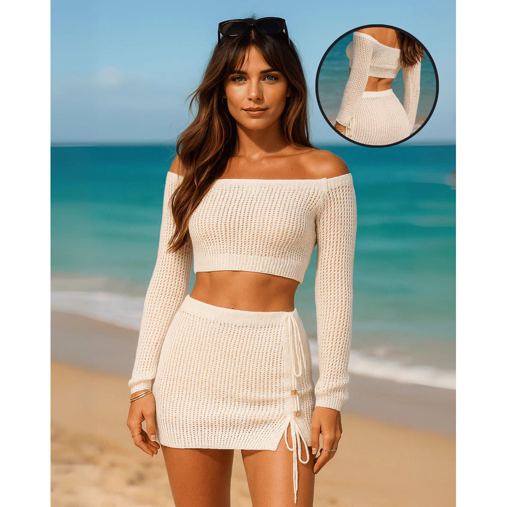 Saida De Praia Croche Tricot Conjunto Saia Curta E Top Verao Leve Moda Praia
